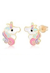 dazzling gold colorful unicorn toddler stud earrings